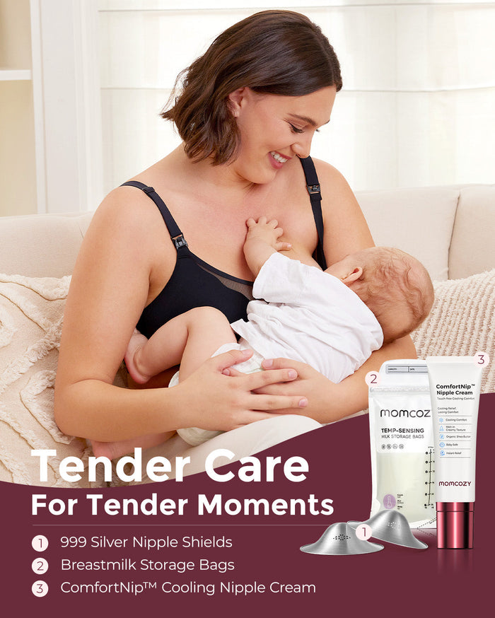 Breastfeeding Essentials Bundle: Nipple Cream, Silver Nipple Shields & Milk Storage Bags
