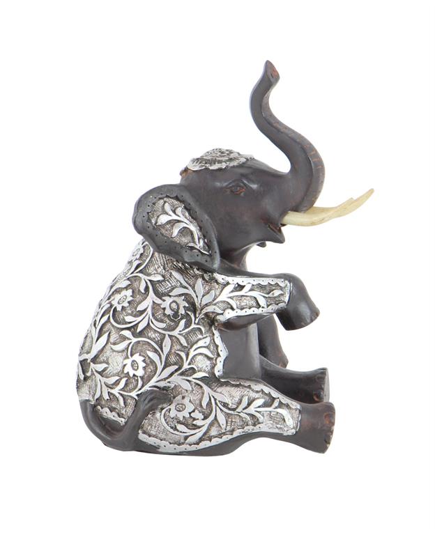 BROWN POLYSTONE ELEPHANT SCULPTURE, 2 ASSORTED