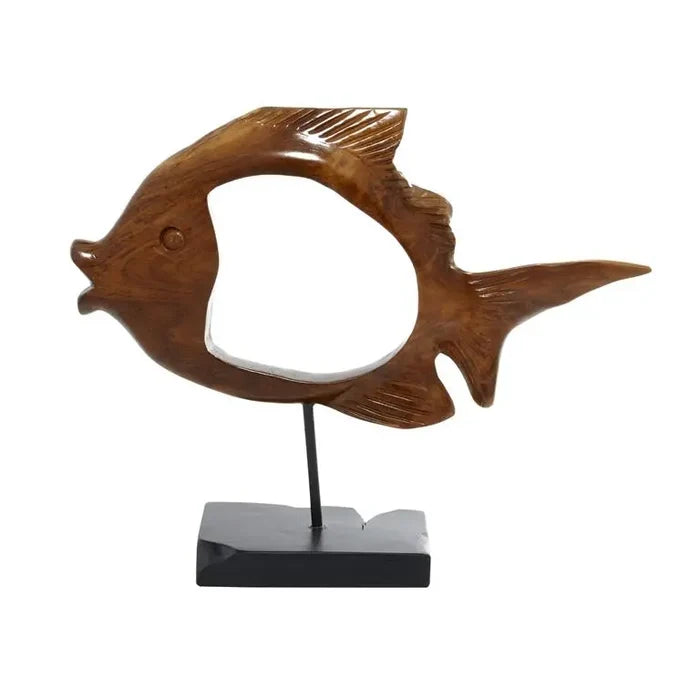 Brown Teak Wood Coastal Fish Sculpture