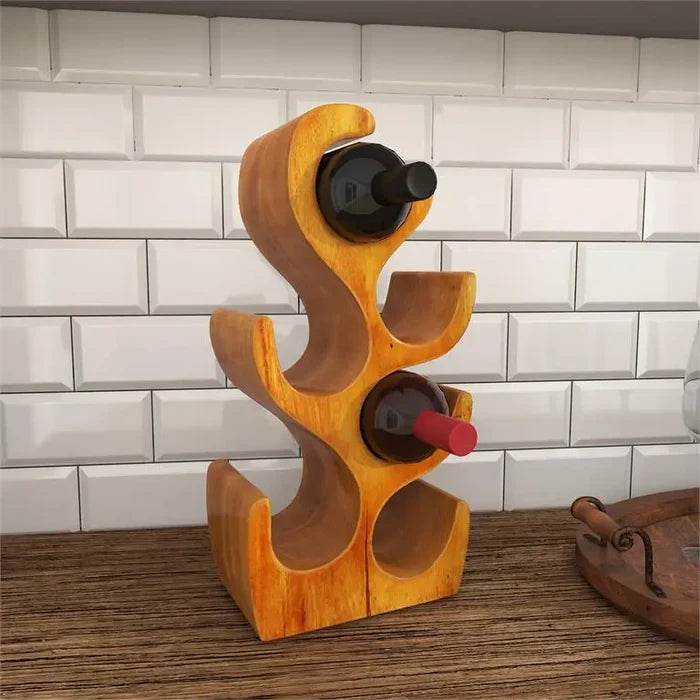 Brown Teak Wood Rustic Tree Wine Rack