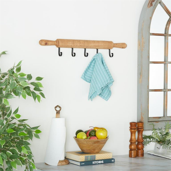 BROWN WOOD 5 HOOKS WALL HOOK