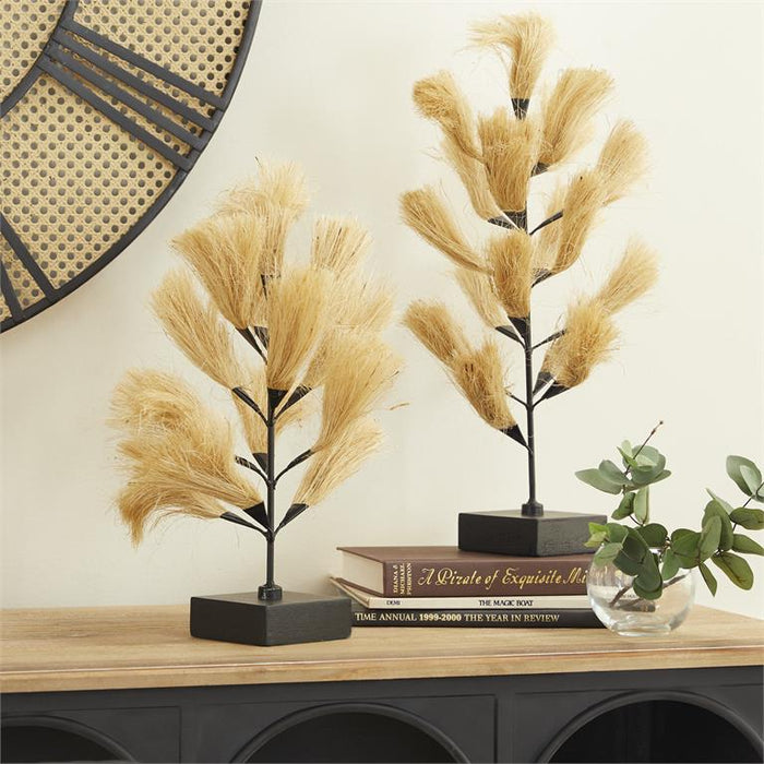 BROWN WOOD COASTAL WILLOW TREE SCULPTURE, SET OF 2 20", 16"H