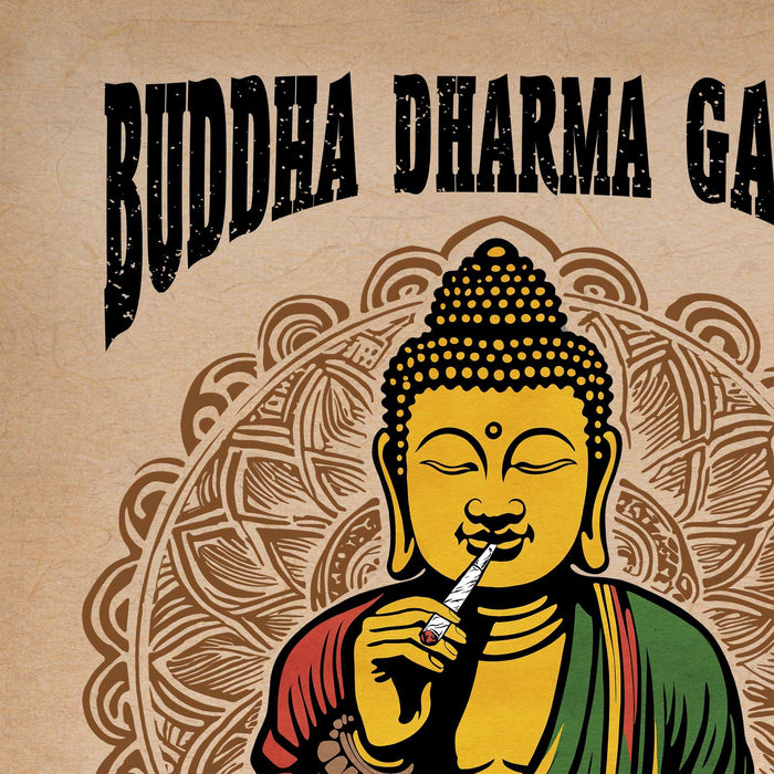Buddha Dharma Ganja Buddhist Tantra | Weed Cannabis 420 Herbal Medicine Decor | Reggae Rasta Colors Giclée Fine Art Print