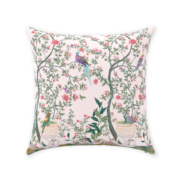 Chinoiserie Cotton Pillows Blush Pink Floral Garden