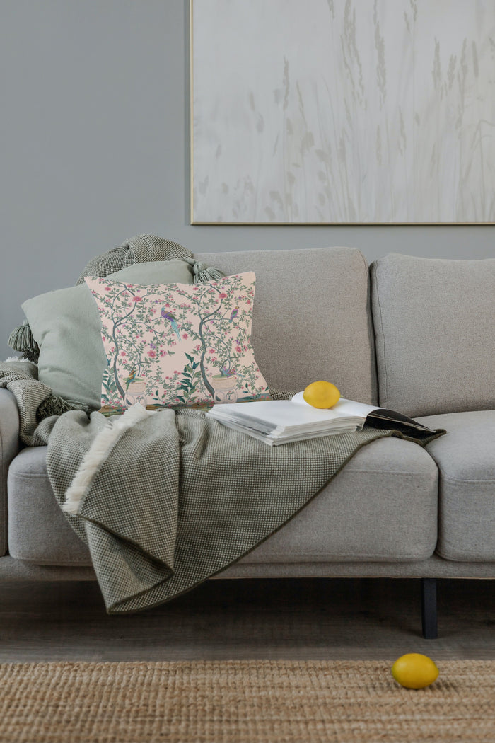 Chinoiserie Cotton Pillows Peach Blush Garden