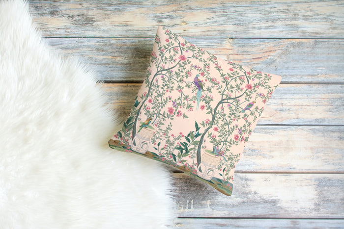 Chinoiserie Cotton Pillows Peach Blush Garden
