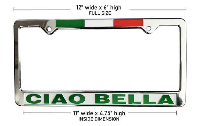 Ciao Bella License Plate Silver Frame with Flag