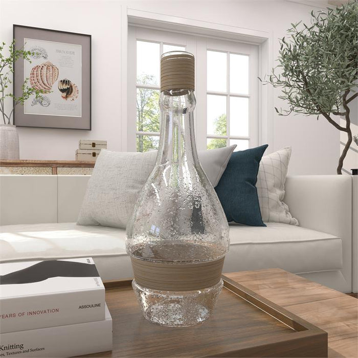 CLEAR GLASS VASE WITH RATTAN DETAIL