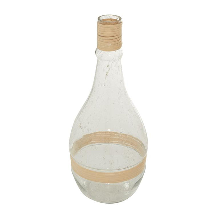 CLEAR GLASS VASE WITH RATTAN DETAIL