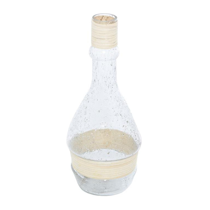 CLEAR GLASS VASE WITH RATTAN DETAIL