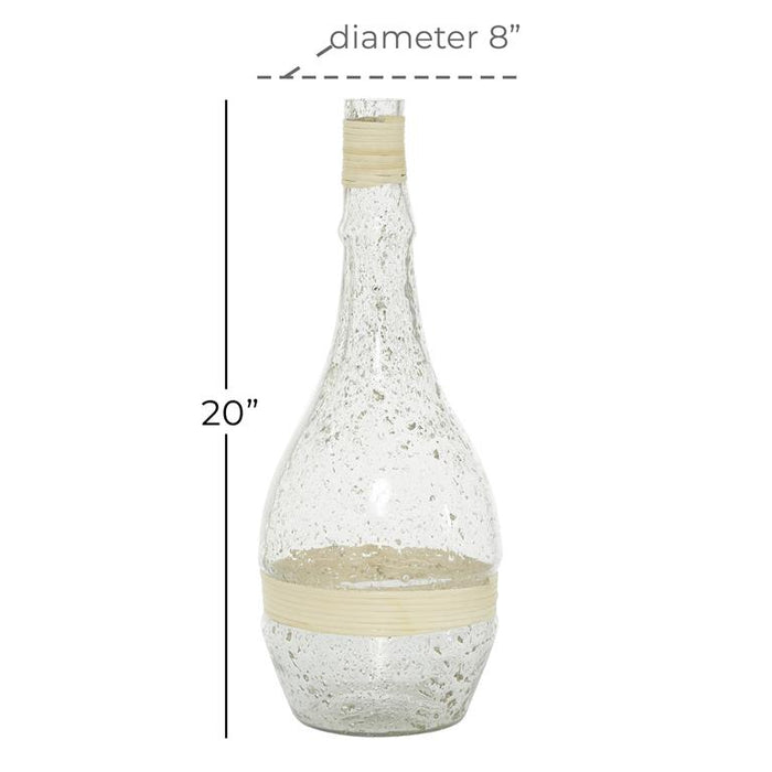 CLEAR GLASS VASE WITH RATTAN DETAIL