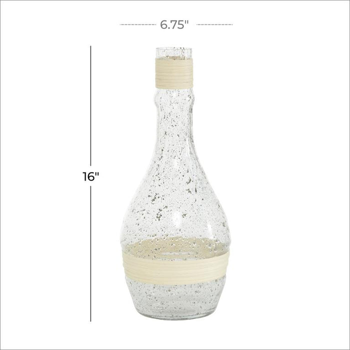 CLEAR GLASS VASE WITH RATTAN DETAIL