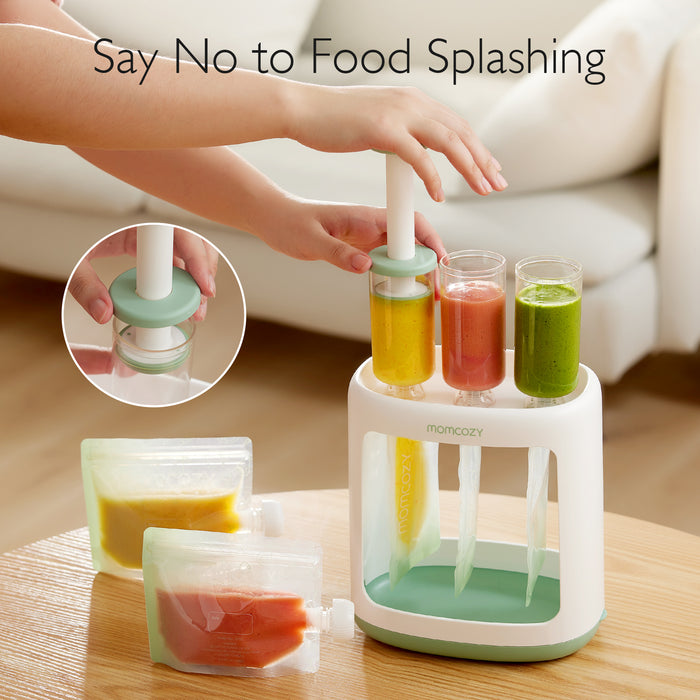 Cook-to-Pouch Bundle: AutoMeal Baby Food Maker + Squeeze Station with 5 Reusable Pouches