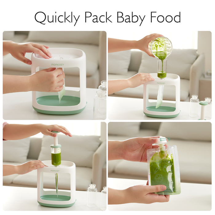 Cook-to-Pouch Bundle: AutoMeal Baby Food Maker + Squeeze Station with 5 Reusable Pouches