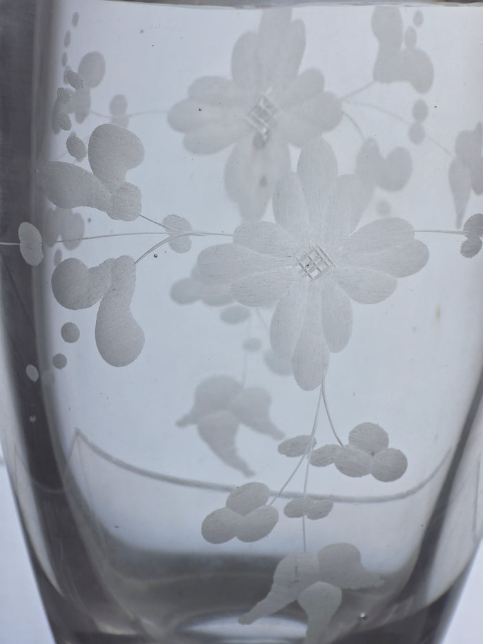 Copper wheel engraved glass oval vase