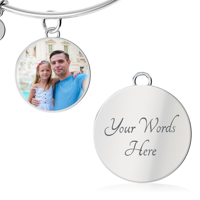 Custom Photo Silver Circle Charm Bangle Bracelet
