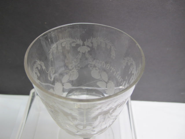 Cut glass goblet stemware HENDERSON copper wheel engraved floral