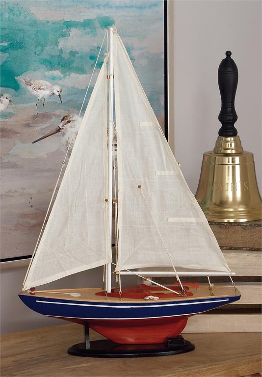 DARK BROWN WOOD SAIL BOAT SCULPTURE WITH LIFELIKE RIGGING