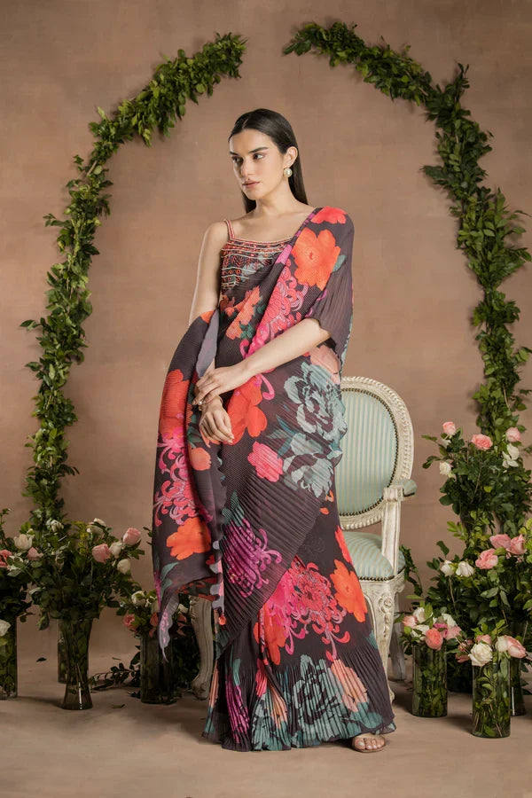 Dark chocolate festive saree