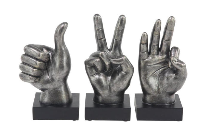DARK GRAY POLYSTONE HANDS HANDS SCULPTURE
