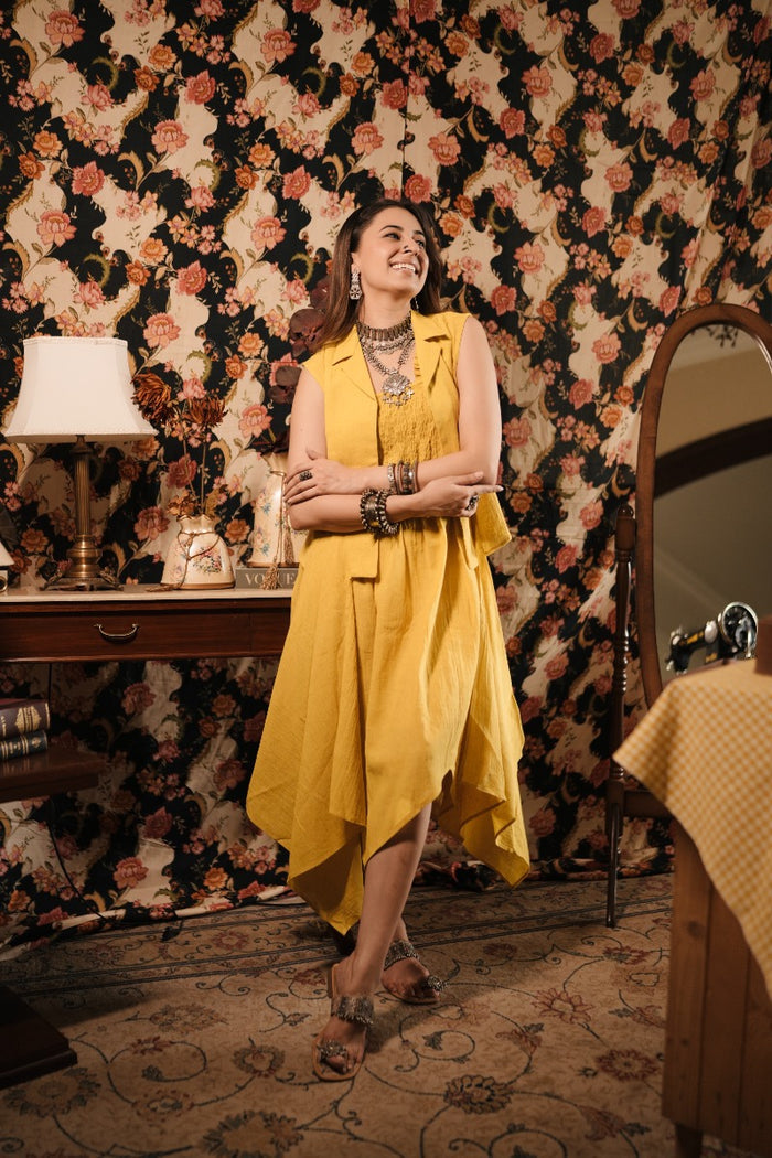 Dhadak Yellow Linen Dress