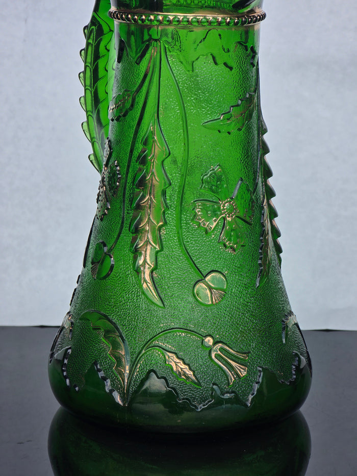 Emerald green golden crest Glass EAPG pitcher