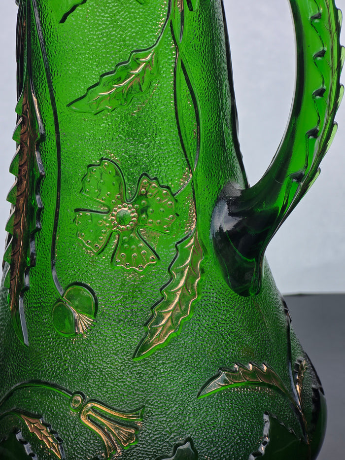 Emerald green golden crest Glass EAPG pitcher