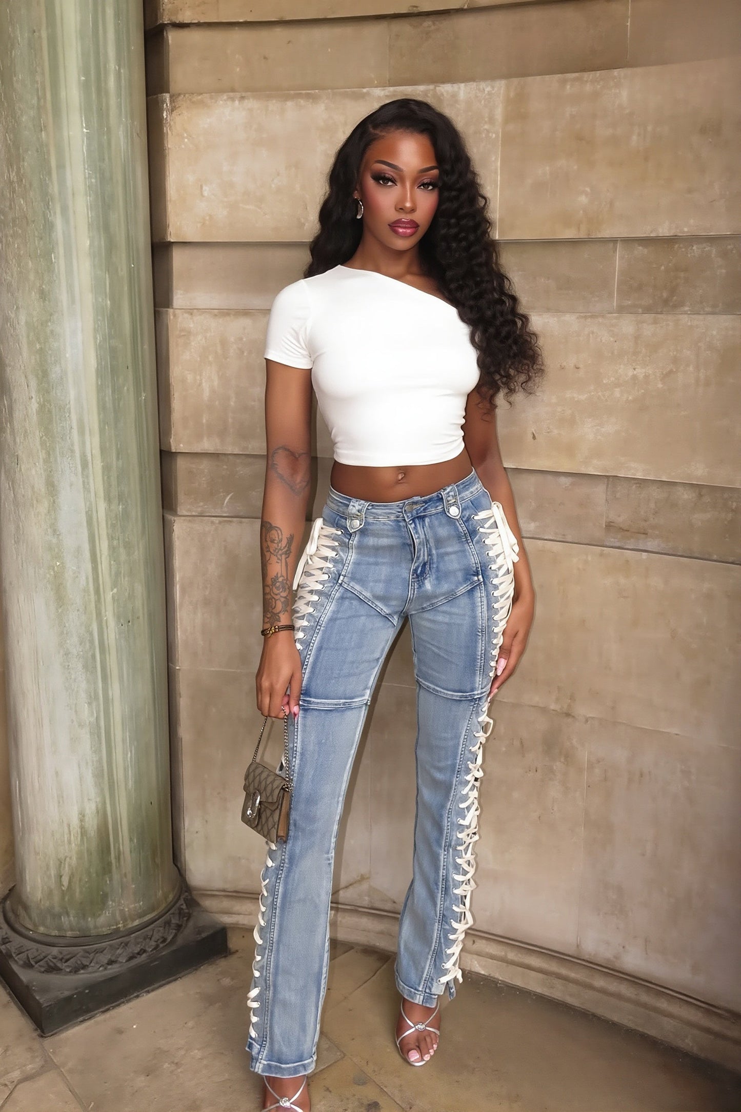 Sexy Y2K Lace Up High Rise Bodycon Jeans