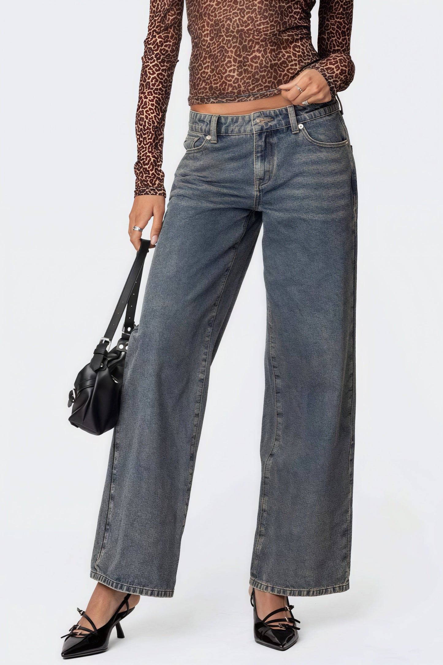 Heart Leopard Low Waist Straight Jeans