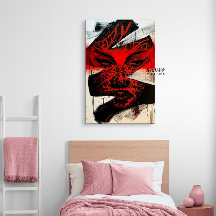 Face In Black And Red Canvas Wall Art