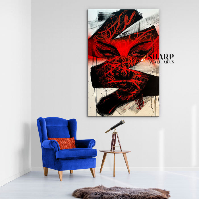 Face In Black And Red Canvas Wall Art