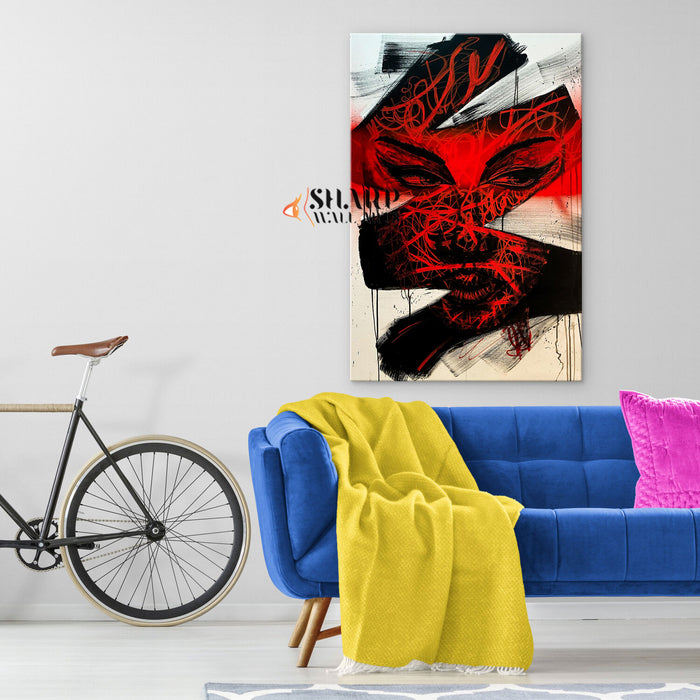 Face In Black And Red Canvas Wall Art