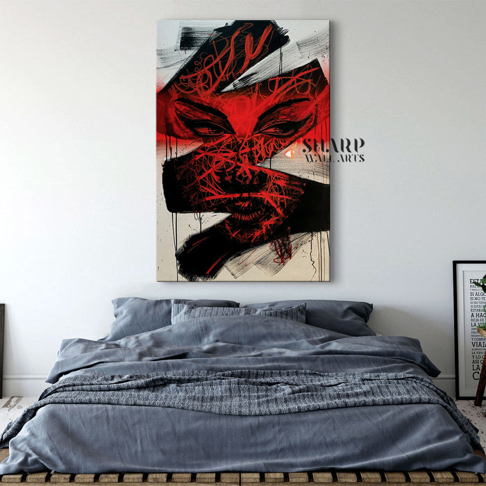 Face In Black And Red Canvas Wall Art