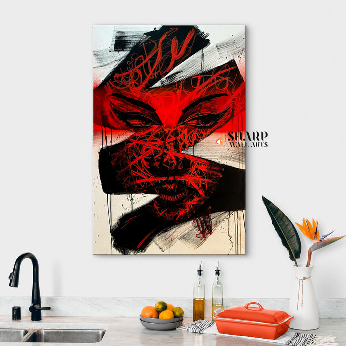 Face In Black And Red Canvas Wall Art