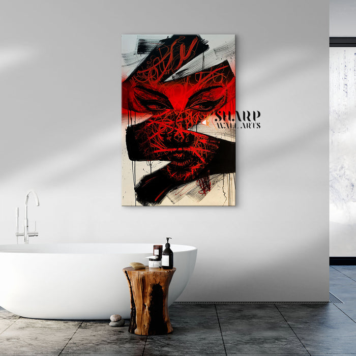 Face In Black And Red Canvas Wall Art