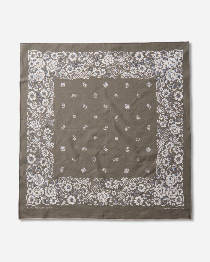 KAPITAL Fastcolor Selvedge Bandanna (Churchill Garden) 20X20 Khaki Gloves and Scarves Bandanas K2508BA507 KHAKI
