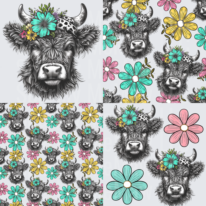 Floral Highland Cow Sheet 10x10 inch sheet