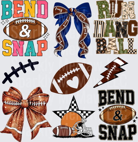 Football Theme Bend & Snap 10x10 UV DTF Sheet