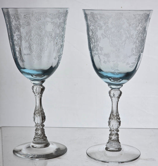 Fostoria Navarra blue wine glass, Crystal Made in USA Pair