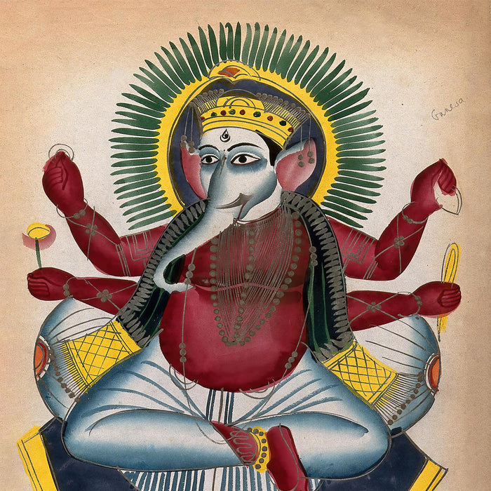 Ganesha Kalighat 19th Century Painting | Ganapati Wisdom Indian Hindu Knowlege Deity Framed Art Print
