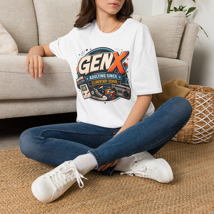 Gen X T-Shirt — "Adulting Since Elementary School" Retro 80s-90s Nostalgia Tee
