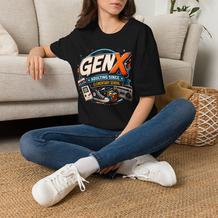 Gen X T-Shirt — "Adulting Since Elementary School" Retro 80s-90s Nostalgia Tee