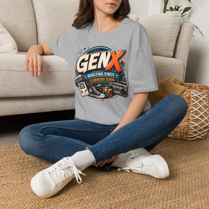 Gen X T-Shirt — "Adulting Since Elementary School" Retro 80s-90s Nostalgia Tee