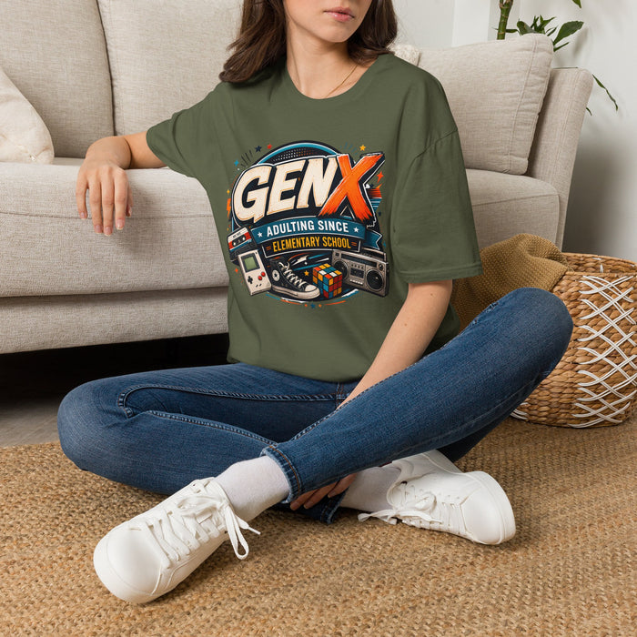 Gen X T-Shirt — "Adulting Since Elementary School" Retro 80s-90s Nostalgia Tee