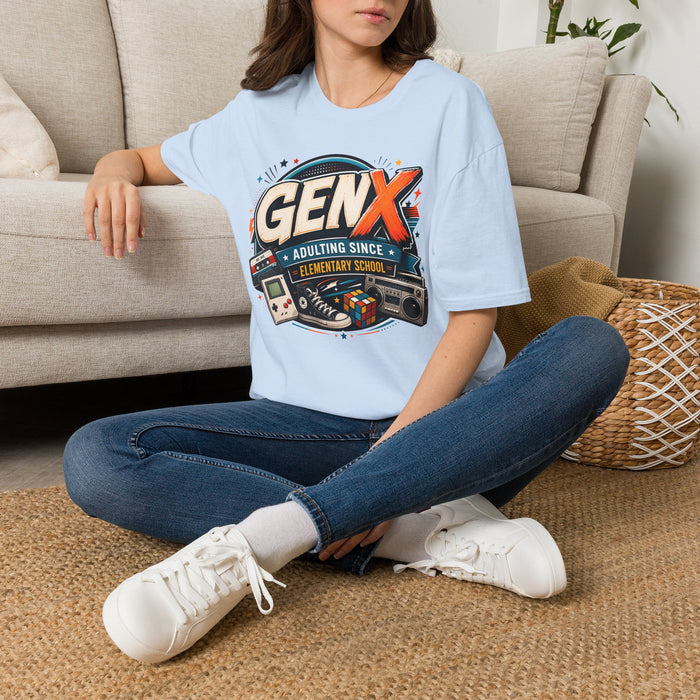 Gen X T-Shirt — "Adulting Since Elementary School" Retro 80s-90s Nostalgia Tee