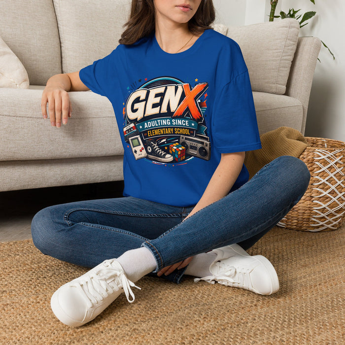 Gen X T-Shirt — "Adulting Since Elementary School" Retro 80s-90s Nostalgia Tee