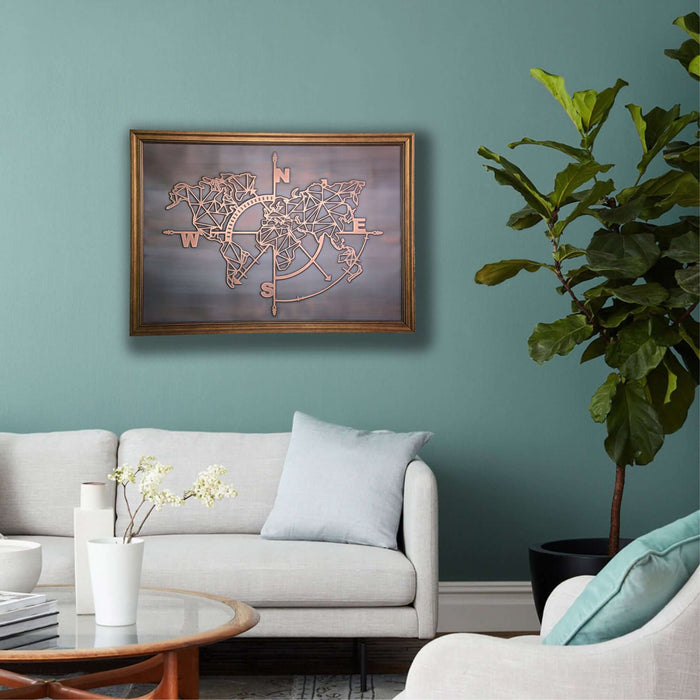 Geometric World Map Copper Wall Art - Artwork available at Dekadron for $79.90