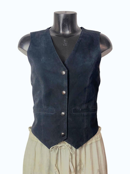 gilet in camoscio e tessuto nero