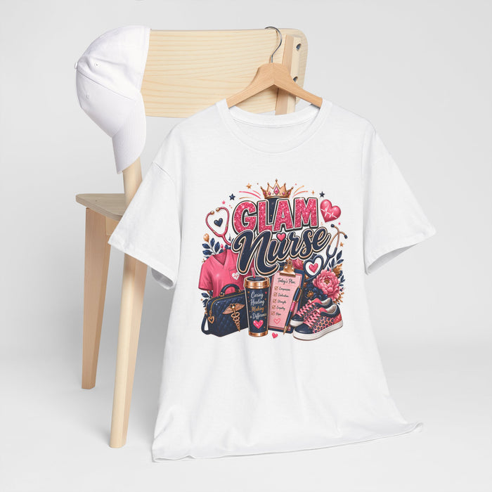 Glam Nurse T-Shirt — Cute Pink Nurse Graphic Tee for Nurses & Healthcare Gifts