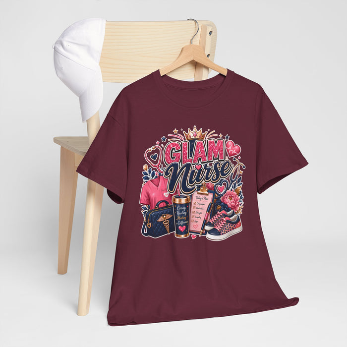 Glam Nurse T-Shirt — Cute Pink Nurse Graphic Tee for Nurses & Healthcare Gifts